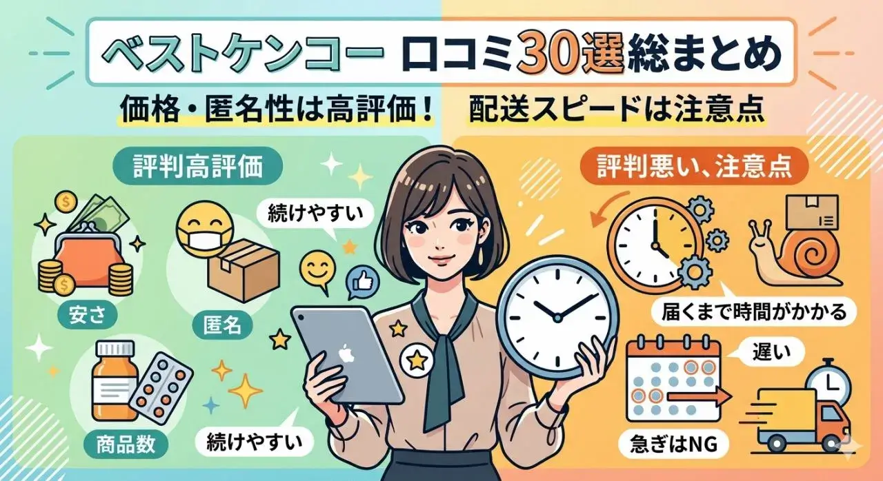 ベストケンコー利用者の口コミ30選を先に総まとめ