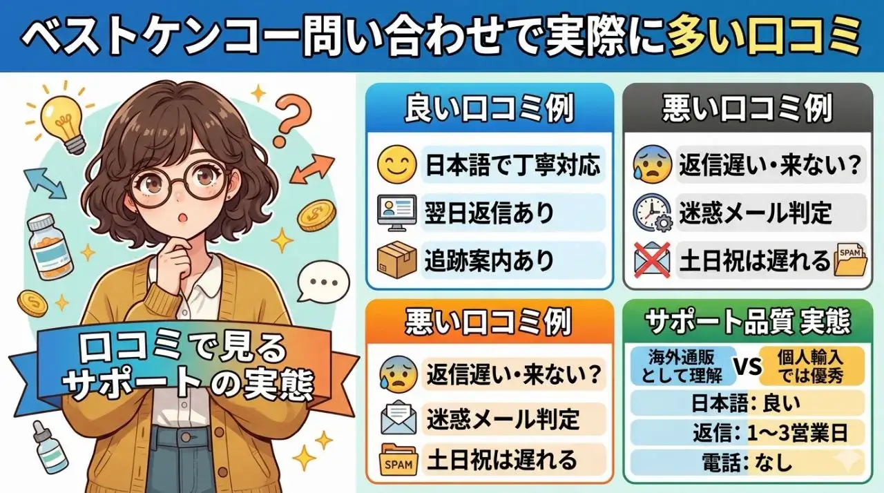 ベストケンコー問い合わせで実際に多い口コミ